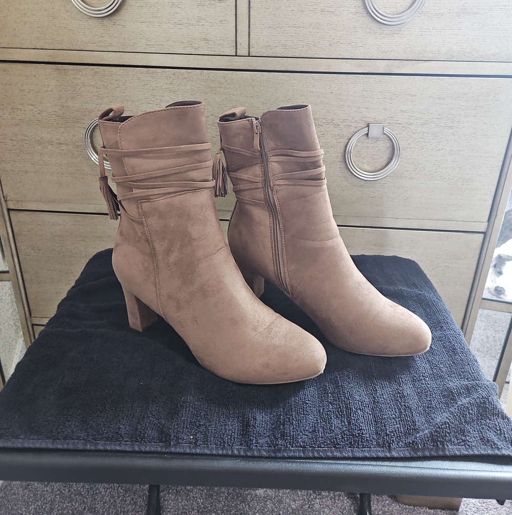 Women's Taupe Suede Ankle Boots with Block Heel